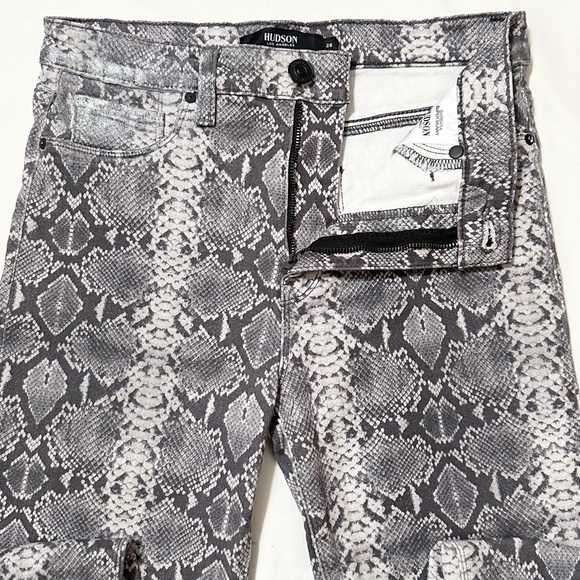 Hudson Barbara Super Skinny Gray/White Python Snakeskin Silver Coated Jeans - 28 - Picture 7 of 17